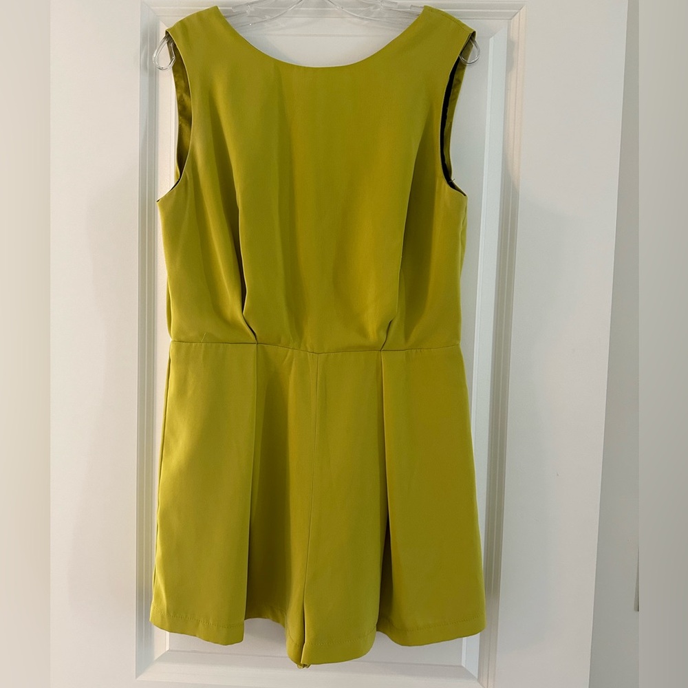 Topshop chartreuse romper with black lace detail